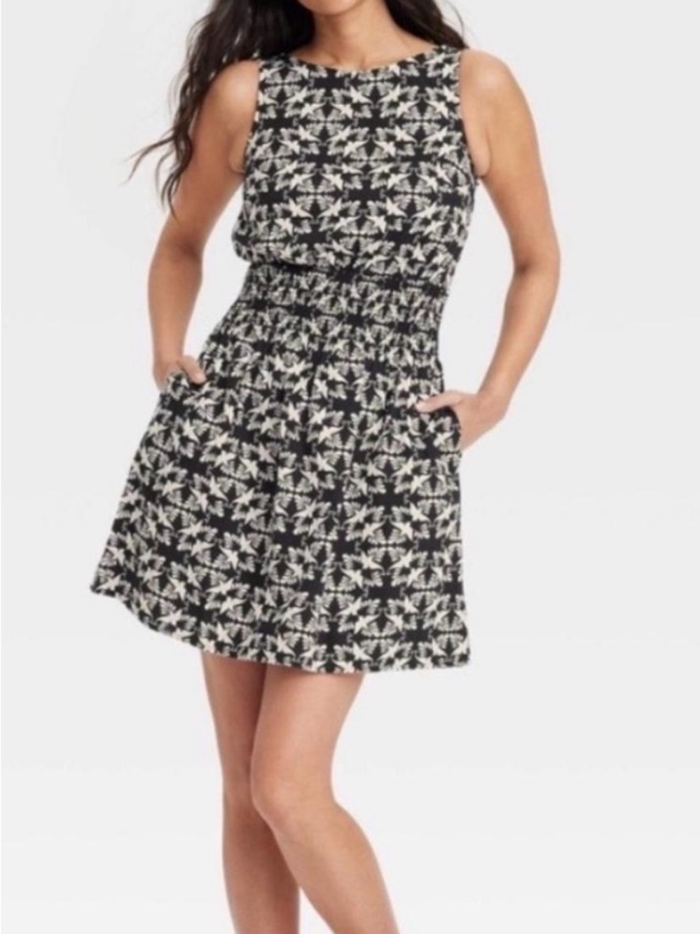 NWOT Universal Thread Black & White Sleeveless Smocked Waist Dress